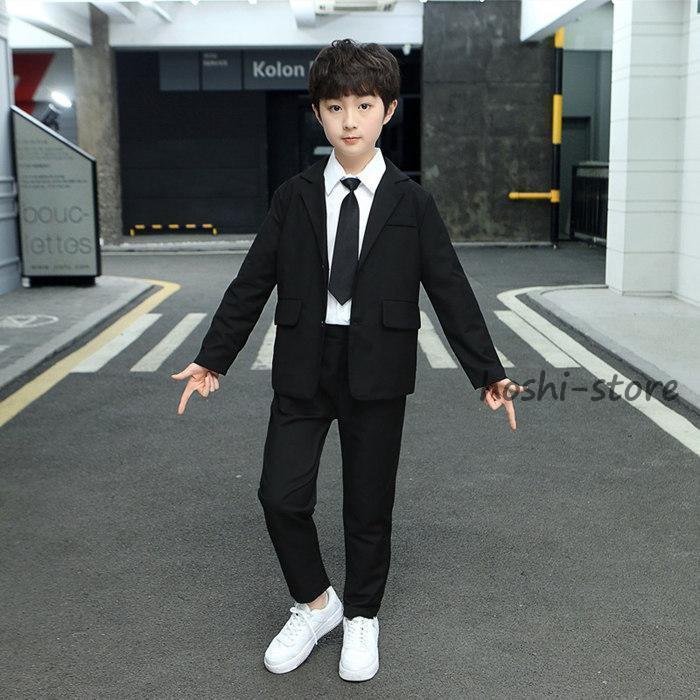 子供 スーツ 男の子 セットアップ 4点セット 黒 縦縞 フォーマル キッズ 入学式 発表会 卒業式 七五三 子ども こども 通園 通学 結婚式 110-160cm