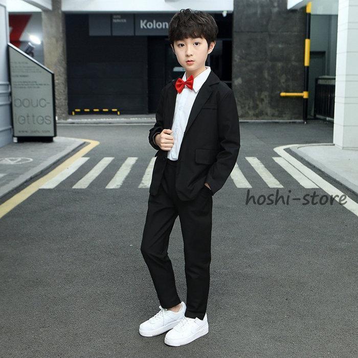 子供 スーツ 男の子 セットアップ 4点セット 黒 縦縞 フォーマル キッズ 入学式 発表会 卒業式 七五三 子ども こども 通園 通学 結婚式 110-160cm