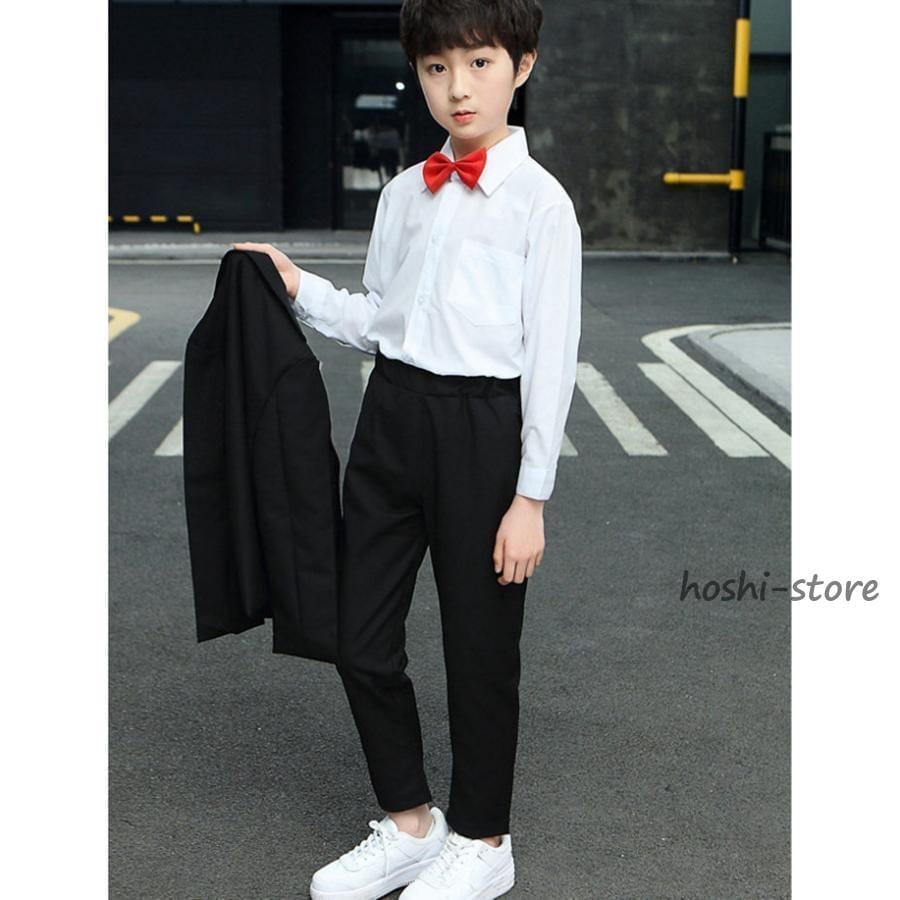 子供 スーツ 男の子 セットアップ 4点セット 黒 縦縞 フォーマル キッズ 入学式 発表会 卒業式 七五三 子ども こども 通園 通学 結婚式 110-160cm