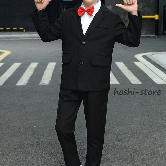 子供 スーツ 男の子 セットアップ 4点セット 黒 縦縞 フォーマル キッズ 入学式 発表会 卒業式 七五三 子ども こども 通園 通学 結婚式 110-160cm