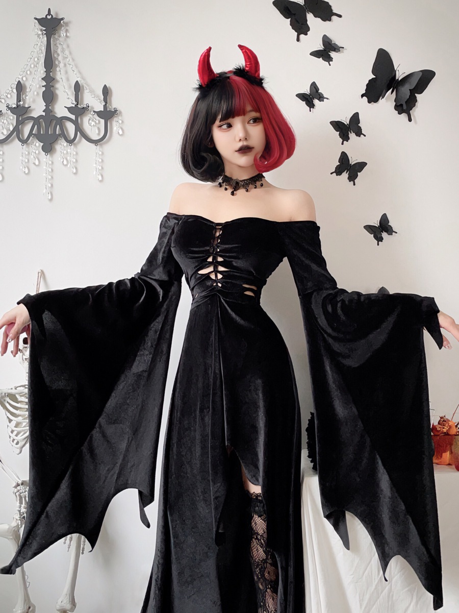 2025 ヨーロッパとアメリカのダークゴシックハロウィンコスチューム女性魔女ロングスカート吸血鬼死黒ドレス 2025 ヨーロッパとアメリカのダークゴシックハロウィンコスチューム女性魔女ロングスカート吸血鬼死黒ドレス