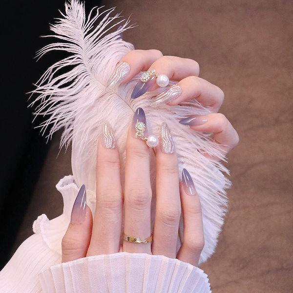 Qoo10] ネイルチップ ロング 24枚入り ブルー