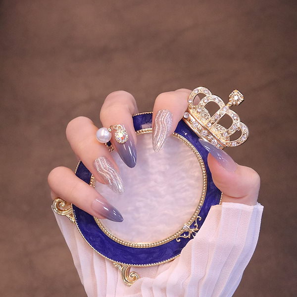 ネイルチップ パールアクセサリーネイル No.9 シンプル上品ネイル・シアーカラー×ホロラメミックス×ストーンパール