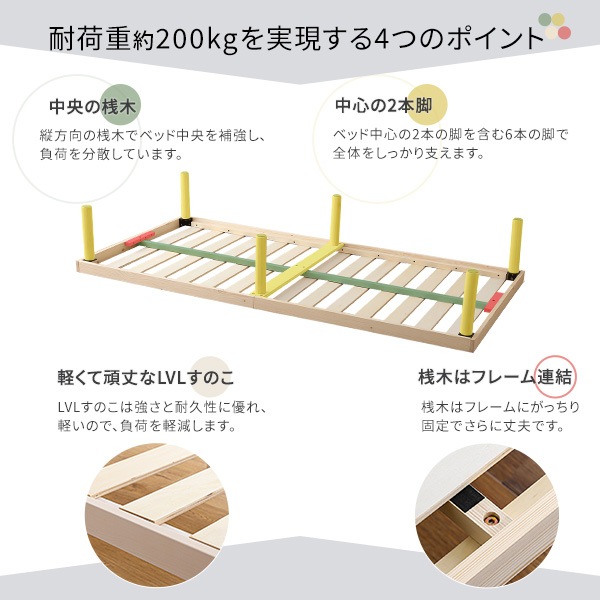 ベッド シングル すのこベッド パイン材 高さ2段階調整 脚付き すのこベッド
