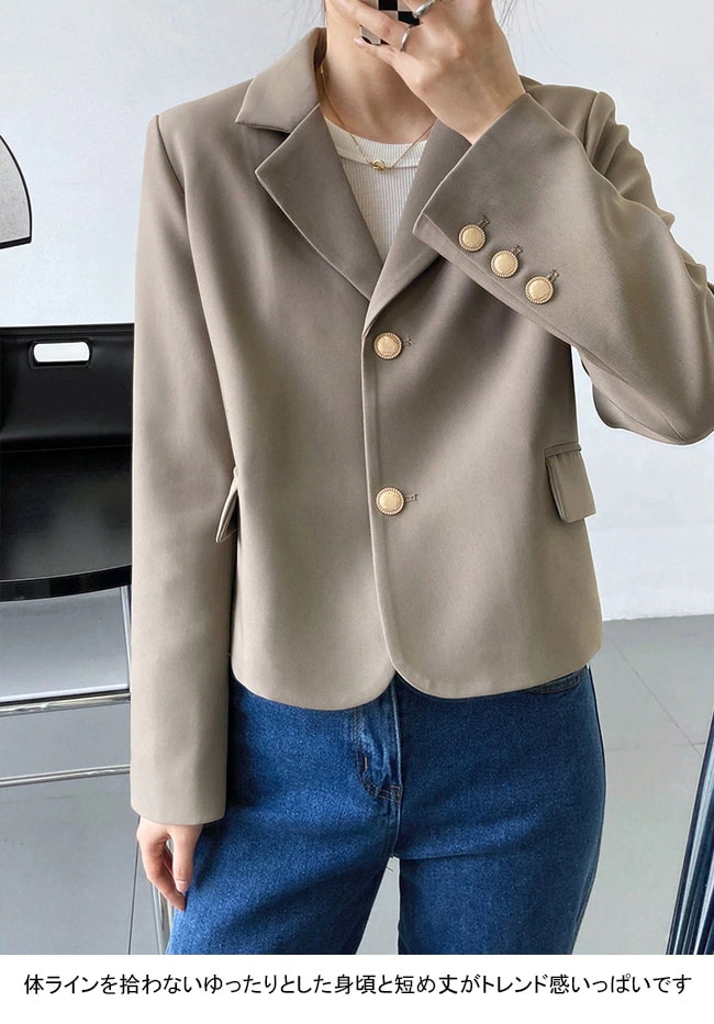 Hot!!!スーツジャケット レディース アウター 無地 折り襟 長袖 ショート丈 トップス カジュアル
