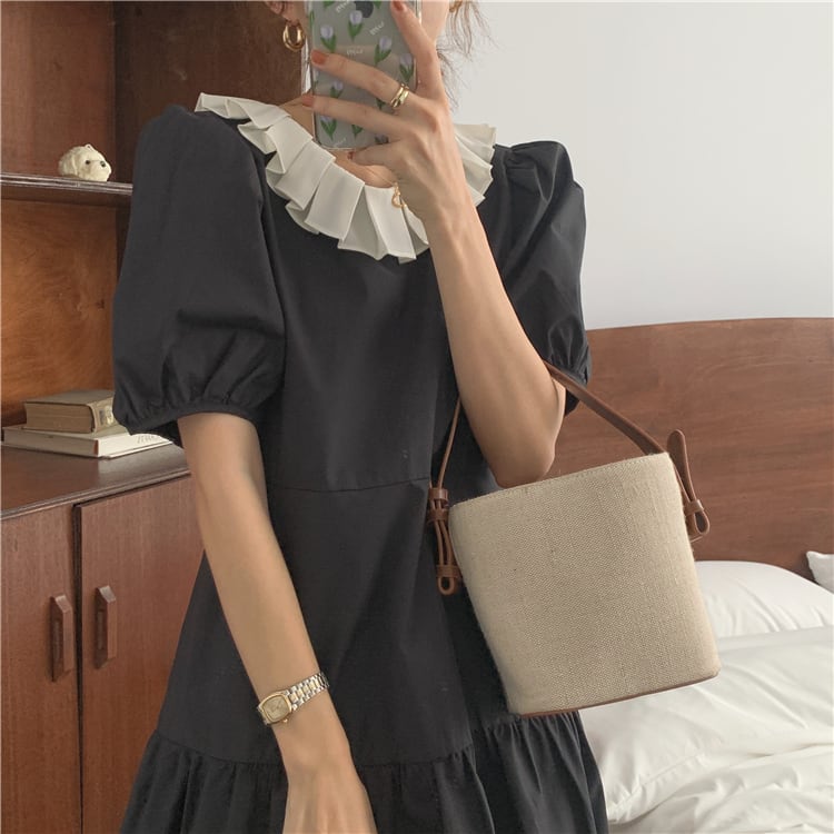 2color レディース ワンピース 半袖ワンピース ティアードワンピース ミドル丈ワンピース