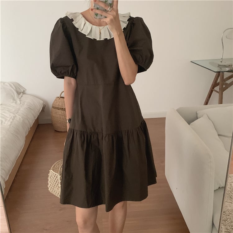 2color レディース ワンピース 半袖ワンピース ティアードワンピース ミドル丈ワンピース