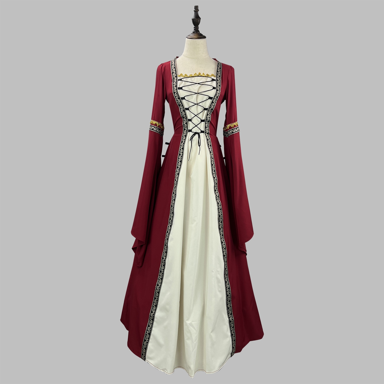 方襟ラッパ袖長いワンピースゴシック婦人服中世宮廷長い服大きいサイズ 方襟ラッパ袖長いワンピースゴシック婦人服中世宮廷長い服大きいサイズ