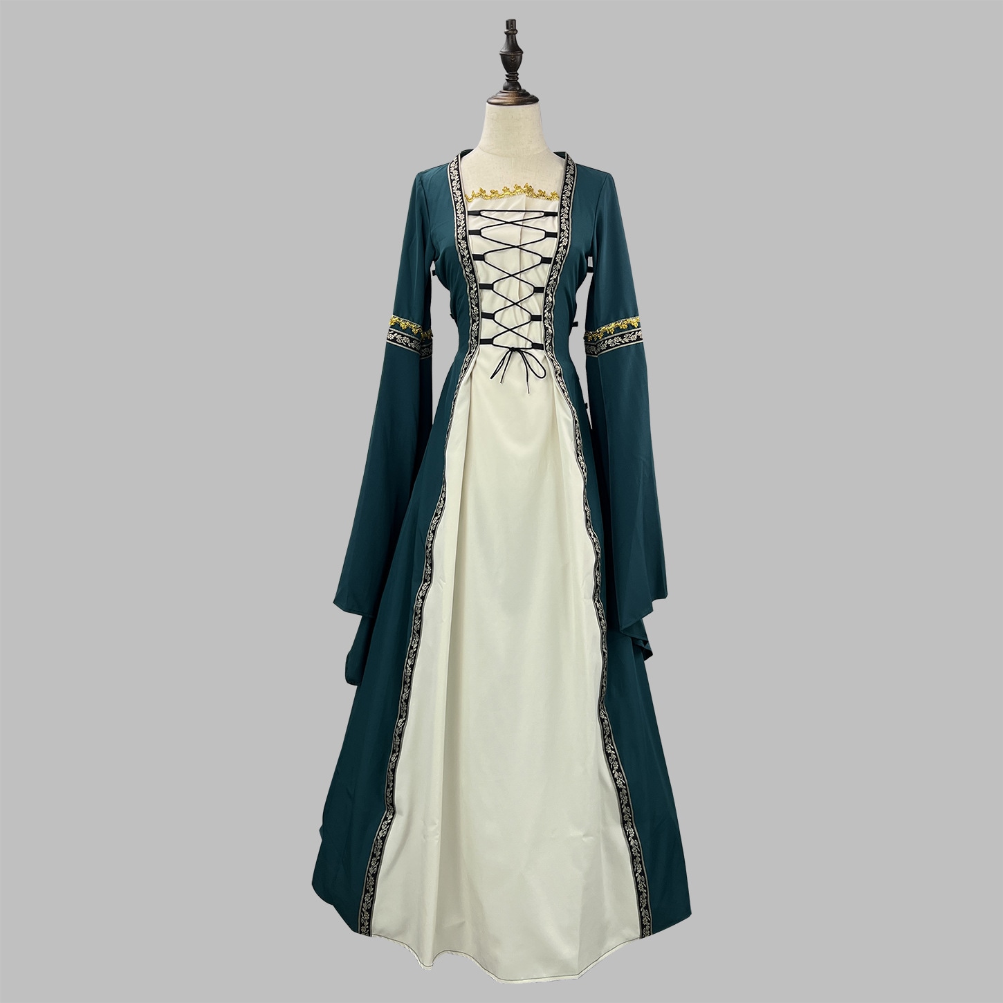 方襟ラッパ袖長いワンピースゴシック婦人服中世宮廷長い服大きいサイズ 方襟ラッパ袖長いワンピースゴシック婦人服中世宮廷長い服大きいサイズ