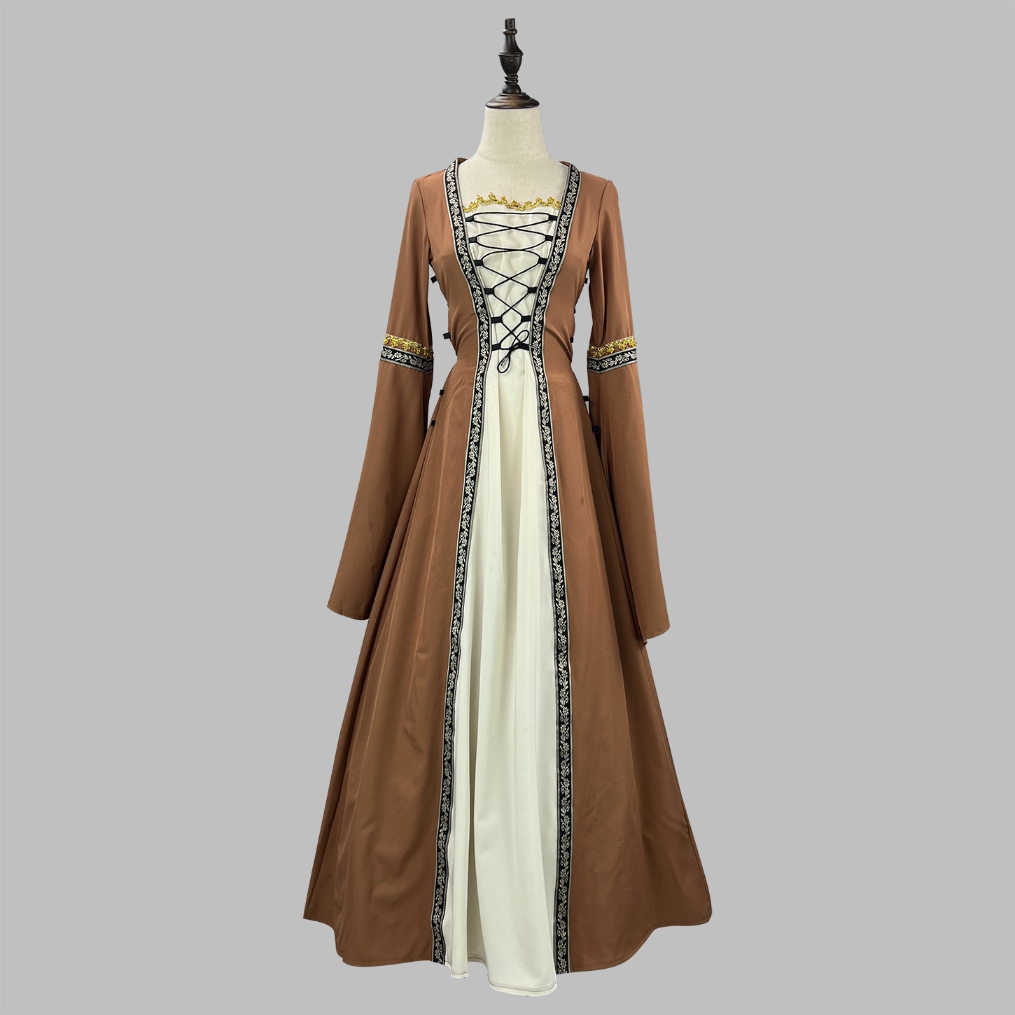 方襟ラッパ袖長いワンピースゴシック婦人服中世宮廷長い服大きいサイズ 方襟ラッパ袖長いワンピースゴシック婦人服中世宮廷長い服大きいサイズ