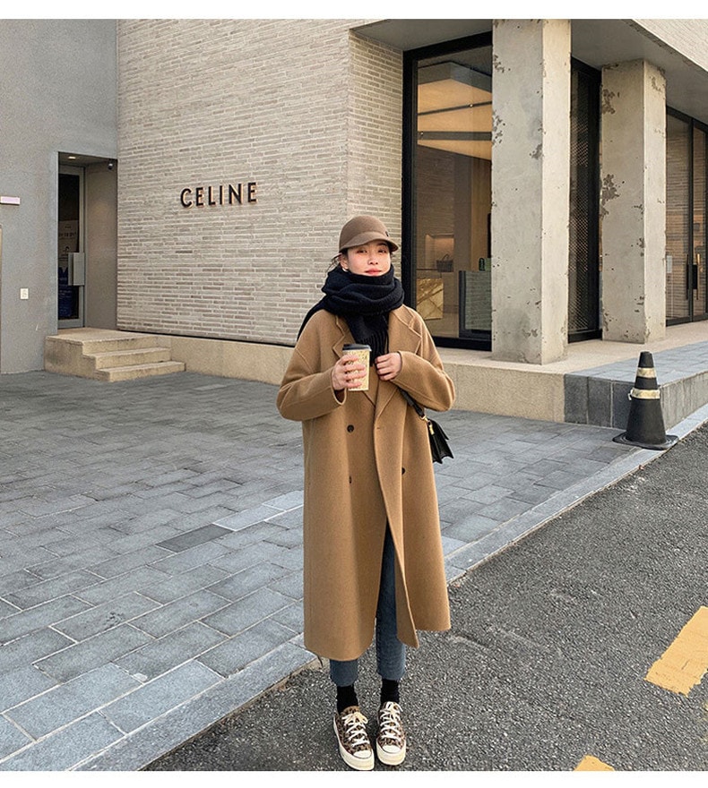 アウター ロングコート 袖あり 長袖 ドロップショルダー 襟付き ノッチドラペル デザイン ボタン ダブルブレスト オーバーサイズ ビッグシルエット 美ライン ニュアンス 前開き カラバリ かわいい