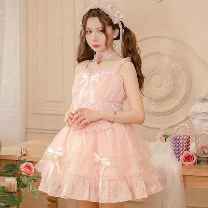 ロリータ ジャンスカ ハイウエスト レースアップ リボン 春夏 キャミワンピース かわいい フェミニン フリル ひざ上丈 ショート丈 ふんわり ゴスロリ 甘ロリ 姫 ロリータ ジャンスカ ハイウエスト レースアップ リボン 春夏 キャミワンピース かわいい フェミニン フリル ひざ上丈 ショート丈 ふんわり ゴスロリ 甘ロリ 姫