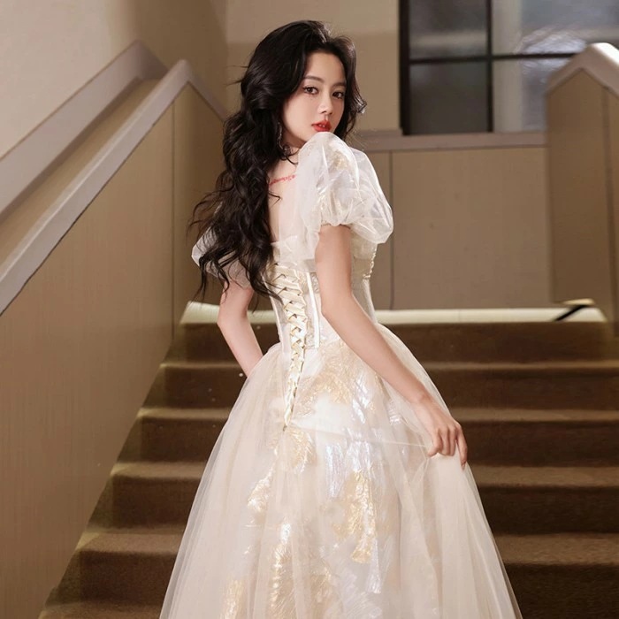新品更新 ドレス 大人 ピアノ 発表会 演奏会用ドレス 演奏会 イブニングドレス 結婚式 母親 ピアノ発表会 中学生 パーティードレス 発表会ドレス シャンパン色 ロングドレス プリンセスライン ポワ_3
