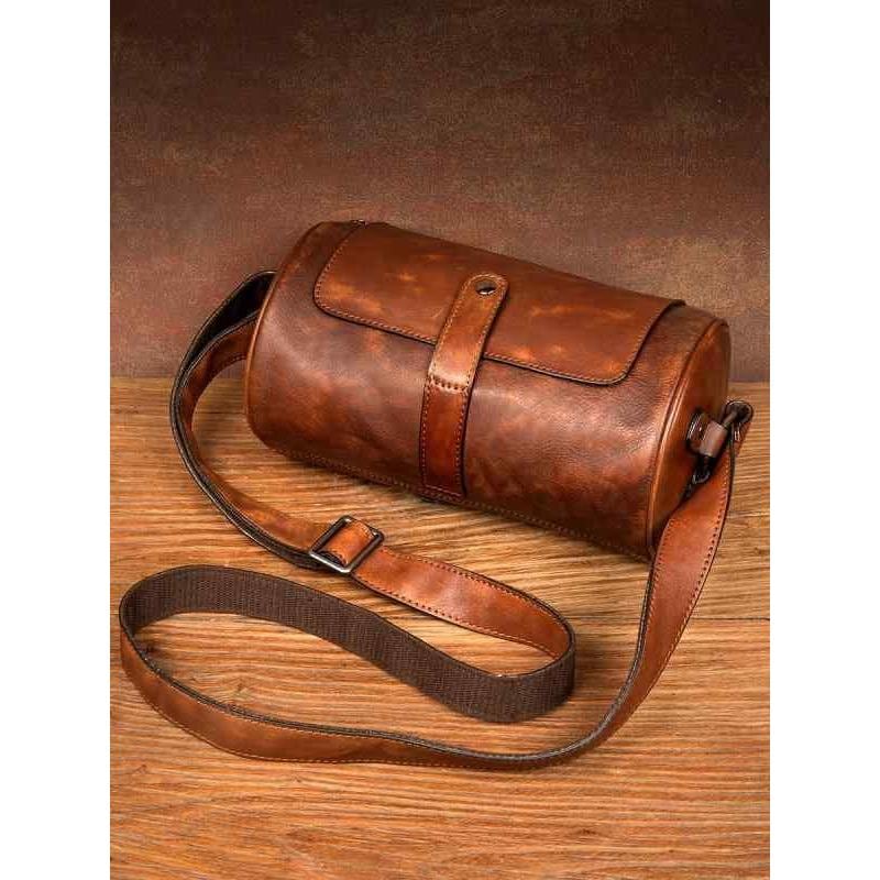 レトロ バッグ 牛革 ショルダー レザー 筒型 カジュアル コンパクト ジッパーバックル ポケット 仕切り付き 柔らかい 長さ調節 茶 黒 レトロ バッグ 牛革 ショルダー レザー 筒型 カジュアル コンパクト ジッパーバックル ポケット 仕切り付き 柔らかい 長さ調節 茶 黒