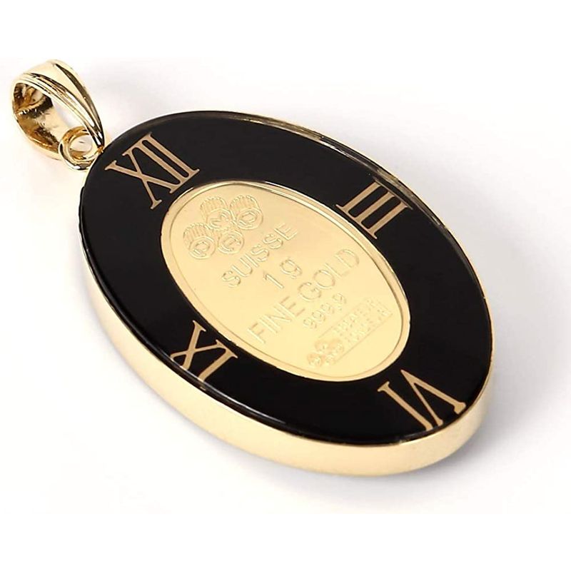 好きに 1g 聖母マリア K24 純金 メンズ デザイン枠 ブラック 時計文字 パンプ社 スイス ペンダントトップ オーバル コイン レディース  ネックレス