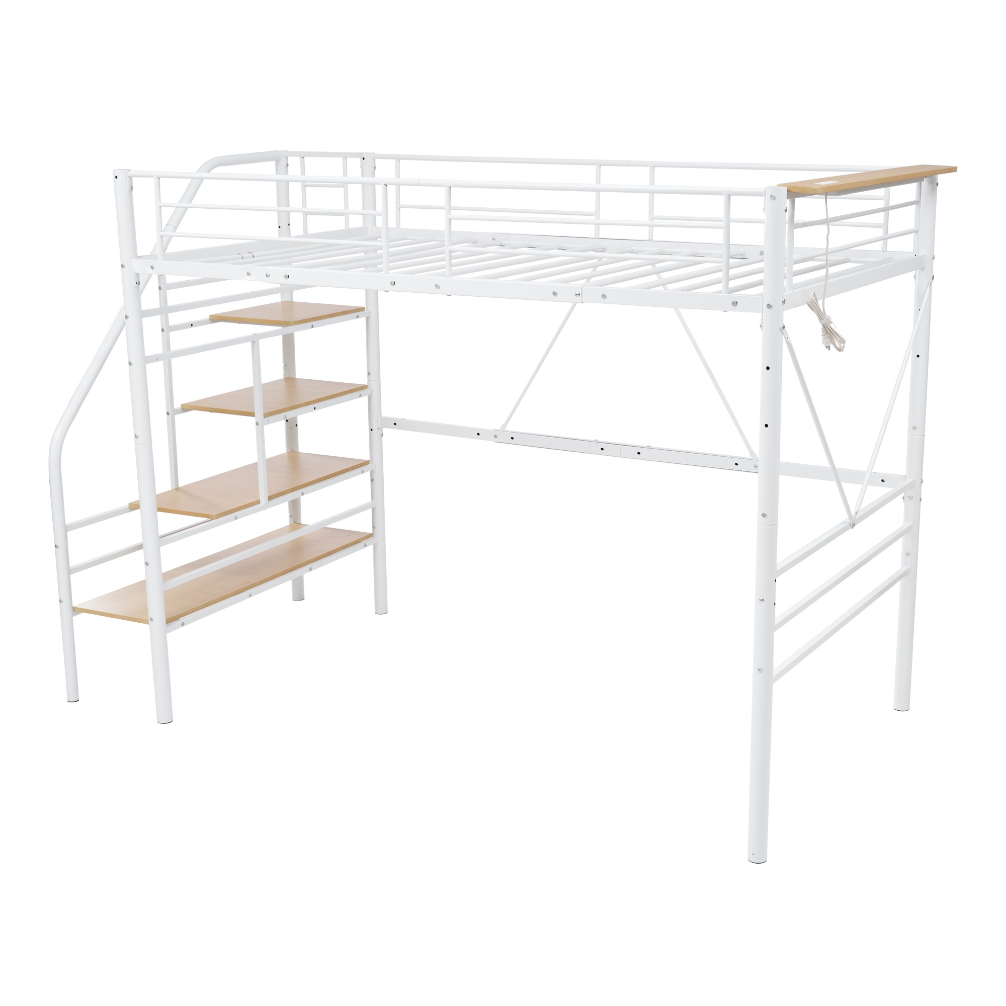 ロフトベッド 階段付き パイプベッド シングル テーブル　コンセント付き 5の付く日☆全品5%OFFクーポンあり】ロフトベッド 階段付き コンセント