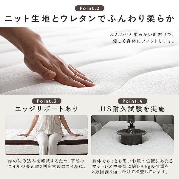 ベッド ダブル 2層ポケットコイルマットレス付き ナチュラル 頑丈 すのこ 棚付 コンセント 高さ調整可 耐荷重650kg 木製 ベッド ダブル 2層ポケットコイルマットレス付き ナチュラル 頑丈 すのこ 棚付 コンセント 高さ調整可 耐荷重650kg 木製