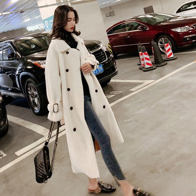 ボアコート ロング レディース 大きいサイズ モコモコ ステンカラーコート ダブルボタン ベルト付き