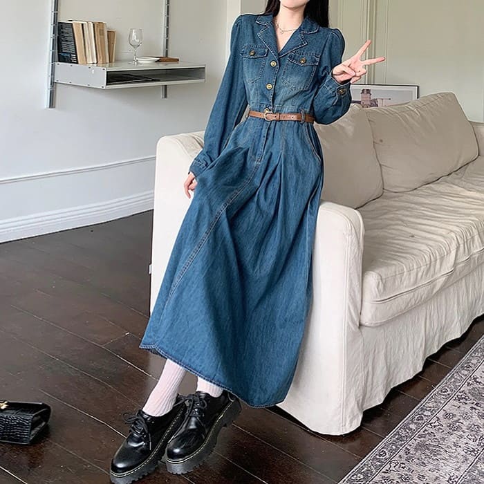中学生 高校生 レディース ファッション 韓国 デニム ワンピース 春秋 長袖 通学 カジュアル ガーリー 可愛い きれいめ フォーマル 20代 おしゃれ 17311 10代