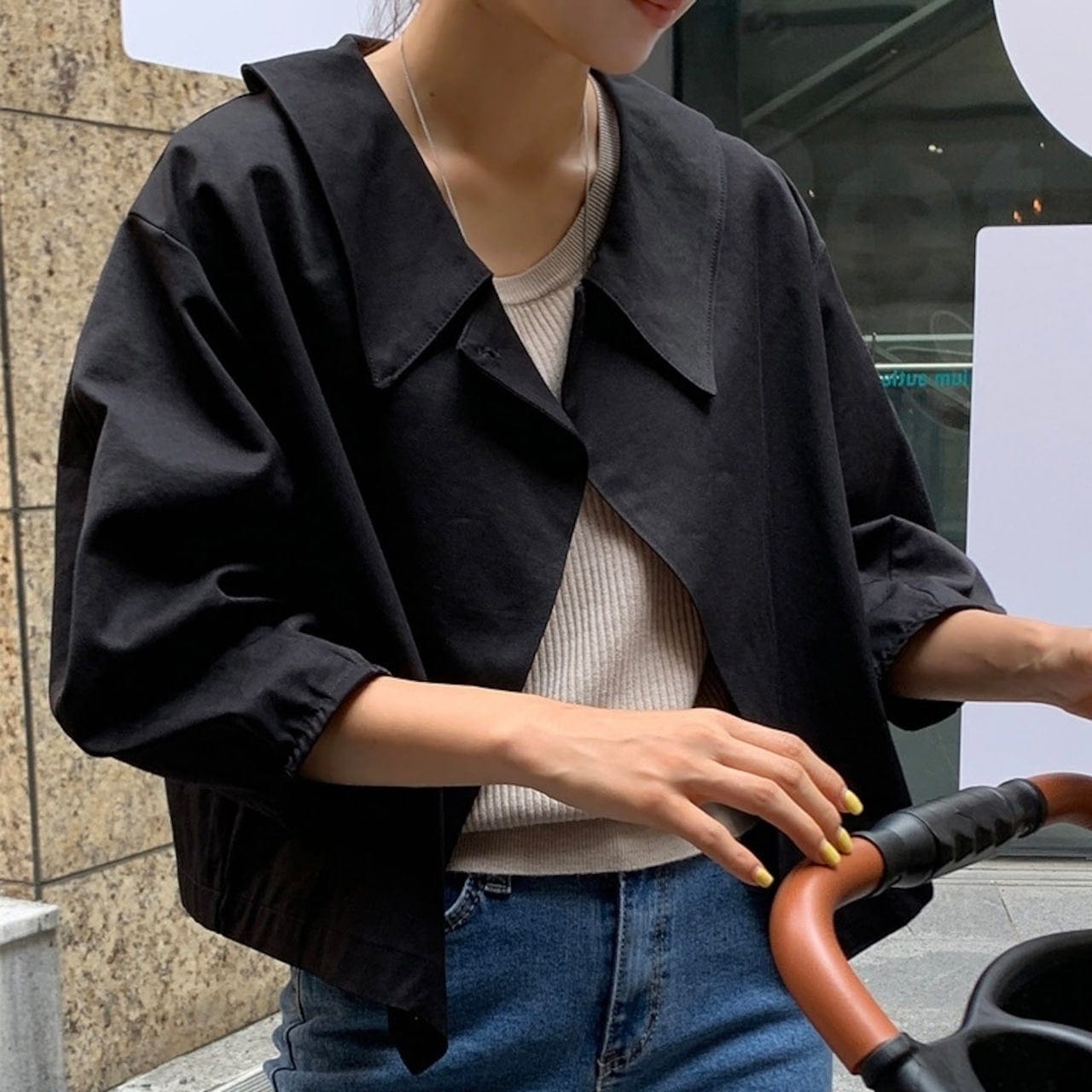 2024秋冬アウタージャケットショートコートVネック長袖9分袖襟秋茶色黒おしゃれかわいい韓国ファッションレディー 2024秋冬アウタージャケットショートコートVネック長袖9分袖襟秋茶色黒おしゃれかわいい韓国ファッションレディー