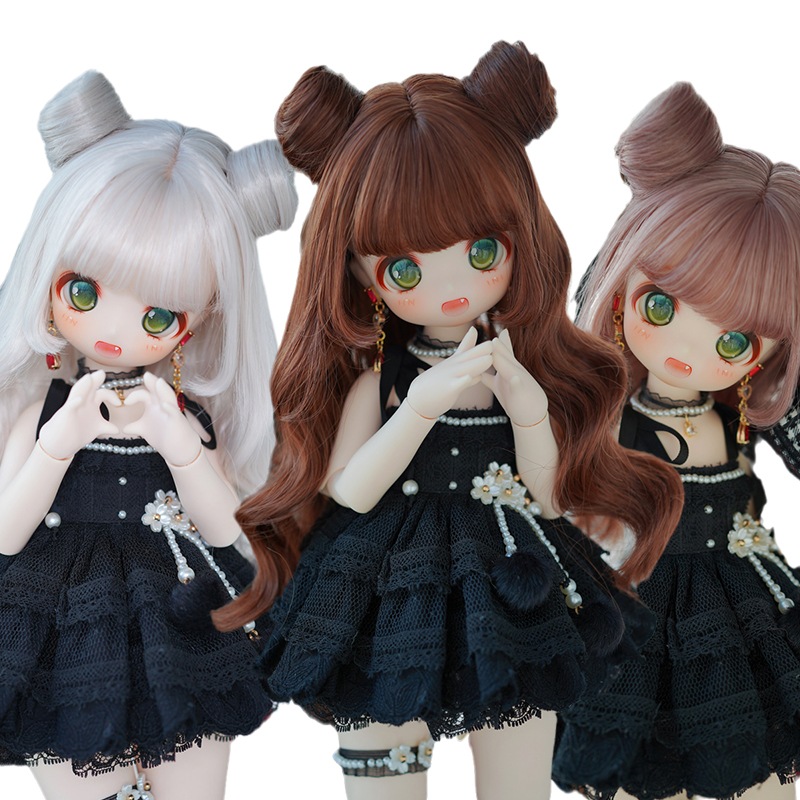 BJD 1/3 1/4 ドールウィッグ ツイン団子 ロングパーマ 6色展開 SD/MSDサイズ球体関節人形用ウィッグ