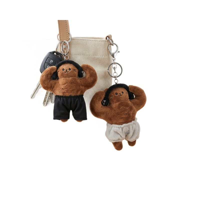 筋肉クマ ぬいぐるみキーホルダー マッチョ バッグチャーム Qoo10] 個性マッチョ筋肉くまぬいぐるみ キーホル