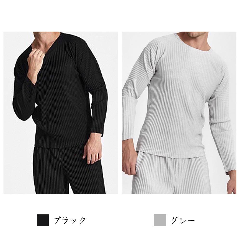 Tシャツ メンズ リブデザインロングTシャツ カジュアル ゆったり 人気 オシャレ ティーシャツ ブラック インナー 厚手 おしゃれ 肌着 Vネック ロング ブランド ポリエステル 40代 無地 ワッ