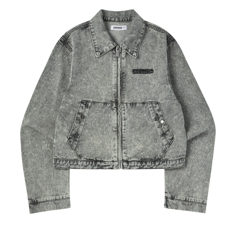 PRENDA デニムブルゾンジップアップジャケットブラックインディゴ PRENDA デニムブルゾンジップアップジャケットブラックインディゴ
