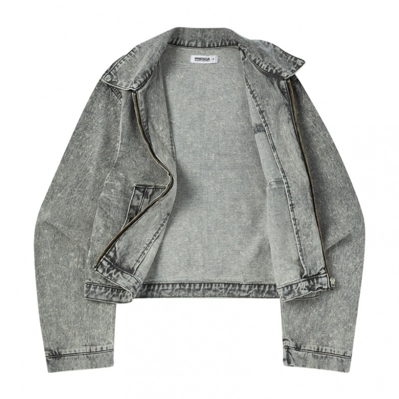 PRENDA デニムブルゾンジップアップジャケットブラックインディゴ PRENDA デニムブルゾンジップアップジャケットブラックインディゴ