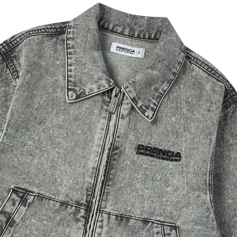 PRENDA デニムブルゾンジップアップジャケットブラックインディゴ PRENDA デニムブルゾンジップアップジャケットブラックインディゴ