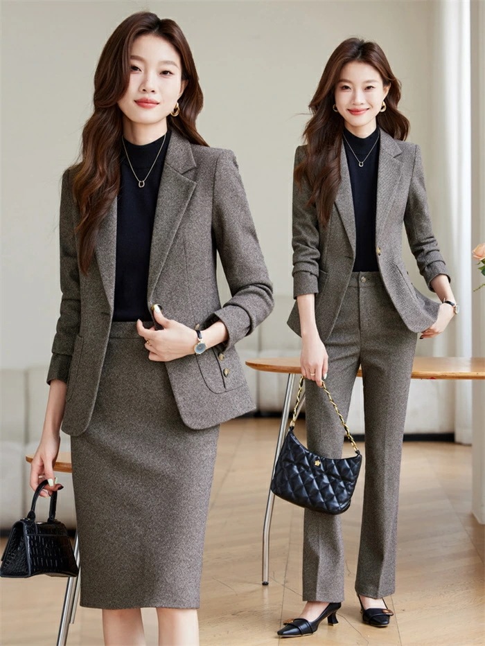 セットアップ スーツ レディース パンツスーツ スカートスーツ フォーマル セレモニー ビジネススーツ 大きいサイズ テーラードジャケット＆ワイドパンツ タイトスカート ツイード 2点セ