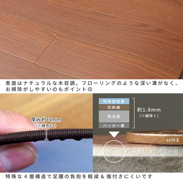消臭加工付き 木目調フリーマット ダークブラウン 約90x180cm