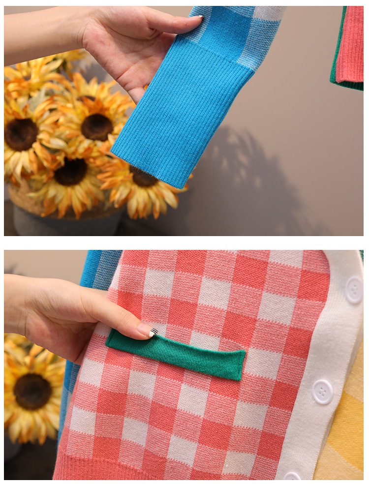 カラフル レインボー トップス ニットソー セーター カーディガン ショート ショート丈 半端丈 長袖 萌袖 Vネック ストレート 切り替えデザイン ポケット 前開き ボタン ニット かわいい カラフル レインボー トップス ニットソー セーター カーディガン ショート ショート丈 半端丈 長袖 萌袖 Vネック ストレート 切り替えデザイン ポケット 前開き ボタン ニット かわいい