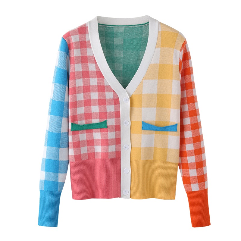 カラフル レインボー トップス ニットソー セーター カーディガン ショート ショート丈 半端丈 長袖 萌袖 Vネック ストレート 切り替えデザイン ポケット 前開き ボタン ニット かわいい カラフル レインボー トップス ニットソー セーター カーディガン ショート ショート丈 半端丈 長袖 萌袖 Vネック ストレート 切り替えデザイン ポケット 前開き ボタン ニット かわいい