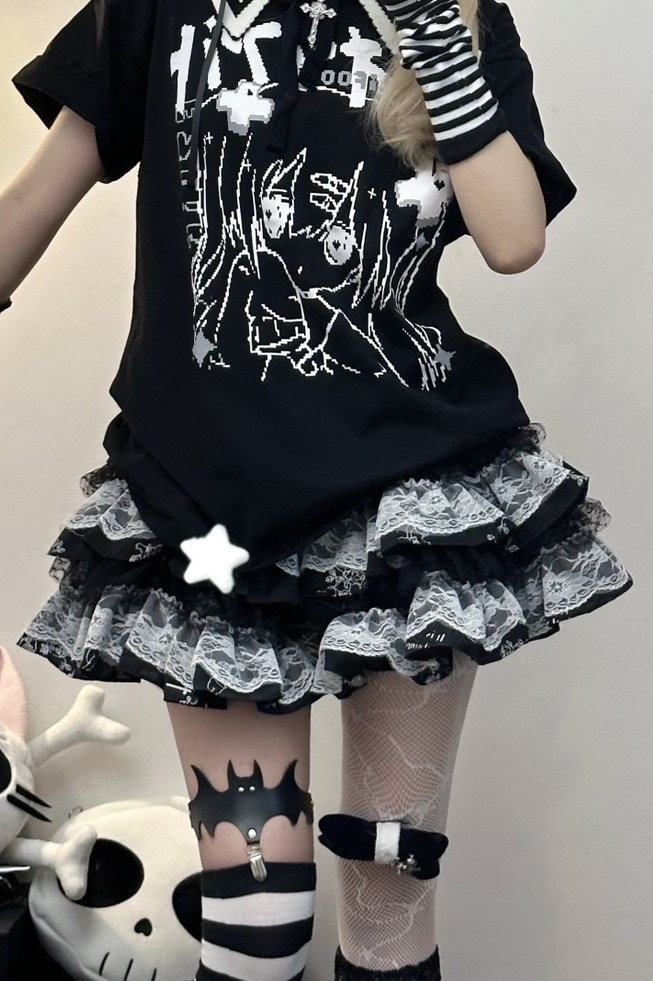 サブカルチャーパンクダークレトロレースパフスカート