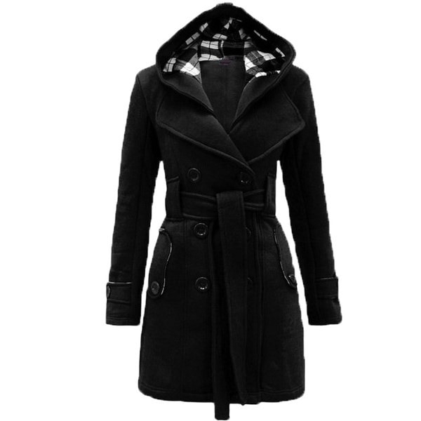 冬の女性のファッションの格子縞のパーカPeacoat暖かいフリースフード付きジャケットダブルブレストトレンチコート 冬の女性のファッションの格子縞のパーカPeacoat暖かいフリースフード付きジャケットダブルブレストトレンチコート
