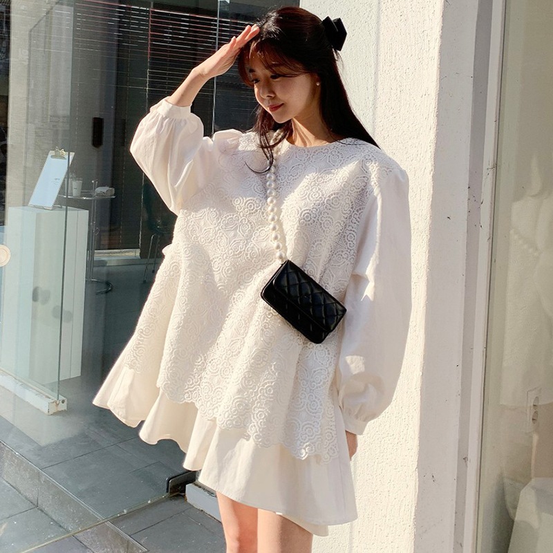 2色 ワンピース 長袖 春 かわいい フォーマル aライン aライン Aライン フレア 膝丈 ひざ丈 膝上 ボリューム袖 ボリュームスリーブ 袖コンシャス Uネック ラウンドネック 襟なし フレア セ