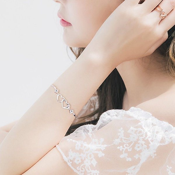 ブレスレット レディース ダブルハート 2粒ダイヤ ハートモチーフ 2色 白 紫プラチナ仕上げ シルバー925 母の日ギフト 彼女 妻 女性 ブレスレット レディース ダブルハート 2粒ダイヤ ハートモチーフ 2色