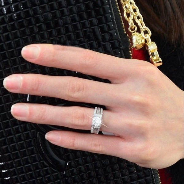 ホット7-10#シックな925スターリングシルバーホワイトトパーズの宝石結婚婚約指輪 ホット7-10#シックな925スターリングシルバーホワイトトパーズの宝石結婚婚約指輪