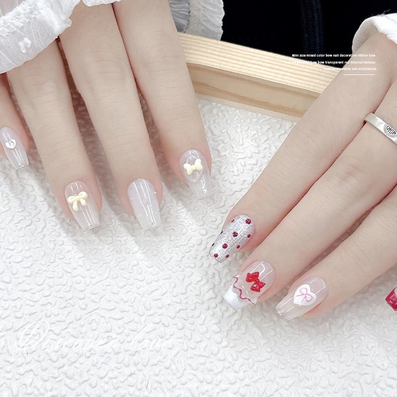 【10点セット】50%FF!!!100 つぶ 粒 そう 装 ミニリボン しんさく 新作 ネイルキャンディー しょく 色 ドーパミン じゅし 樹脂 リボン こんしょく 混色 ネイルアクセサリー ネイルパ