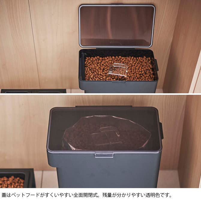 山崎実業(Yamazaki) 密閉 ペットフードストッカー 6.5ｋｇ 計量カップ付 ブラック 約W30.7×D19.7×H31.2 タワー フードストッカー 保存容器 5616