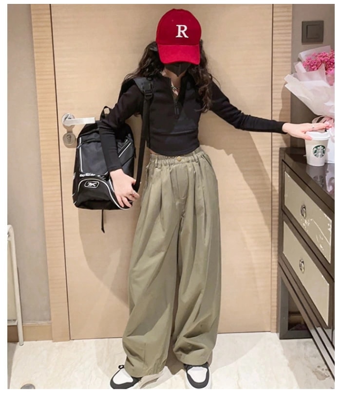子供服 セットアップ キッズ 女の子 秋服 新品 上下セット ジュニア服 普段着 通学着 運動着 長袖 立ち襟 トップス 長ズボン ワイドパンツ ガールズ カジュアル 春秋 新品 ファッション ブラッ