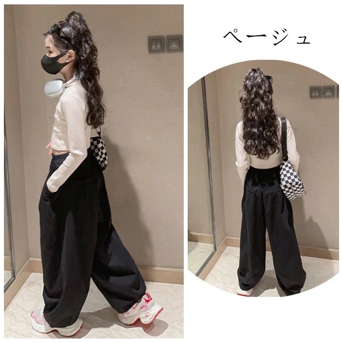 子供服 セットアップ キッズ 女の子 秋服 新品 上下セット ジュニア服 普段着 通学着 運動着 長袖 立ち襟 トップス 長ズボン ワイドパンツ ガールズ カジュアル 春秋 新品 ファッション ブラッ