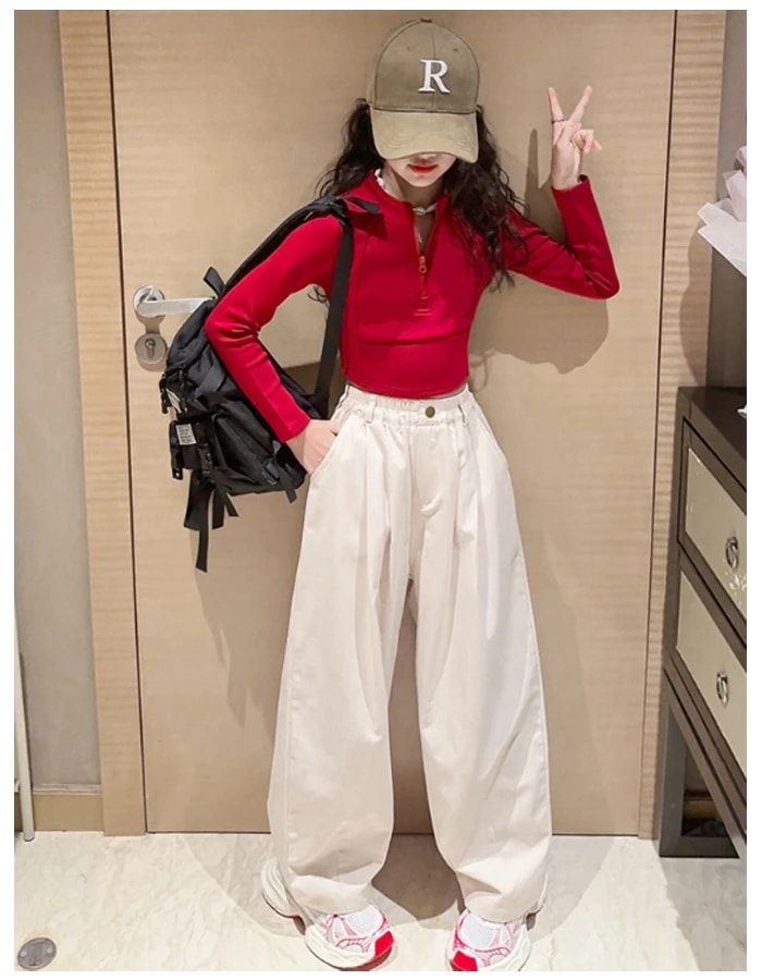 子供服 セットアップ キッズ 女の子 秋服 新品 上下セット ジュニア服 普段着 通学着 運動着 長袖 立ち襟 トップス 長ズボン ワイドパンツ ガールズ カジュアル 春秋 新品 ファッション ブラッ