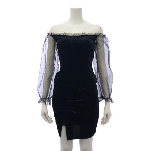 キャバドレス ナイトドレス ミニドレス セットアップ ツーピース オフショルダー キャバ嬢 キャバクラ ラウンジ スリット ベロア 肌魅せ レディース グラシア