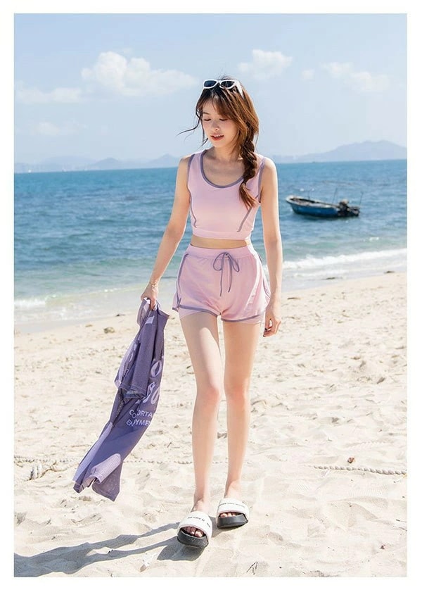 タンキニ水着 スポーツ風 一体型の三点セット 服みたいな レディース セクシー シンプル ワイヤーなし パッド付 写真映え 撮影用 海 夏 サマー プール リゾート かわいい 旅行 温泉 大人 df0