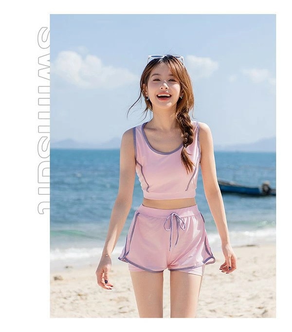 タンキニ水着 スポーツ風 一体型の三点セット 服みたいな レディース セクシー シンプル ワイヤーなし パッド付 写真映え 撮影用 海 夏 サマー プール リゾート かわいい 旅行 温泉 大人 df0