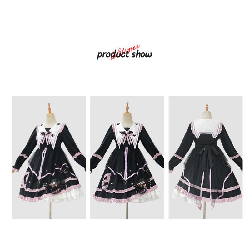 ロリータ ワンピース 長袖 秋冬 オリジナル 魔法屋 ゴシック系 猫の肉球 ゆめかわいい コスプレ コスチューム