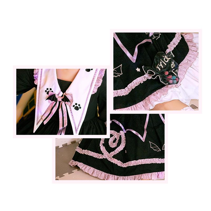 ロリータ ワンピース 長袖 秋冬 オリジナル 魔法屋 ゴシック系 猫の肉球 ゆめかわいい コスプレ コスチューム