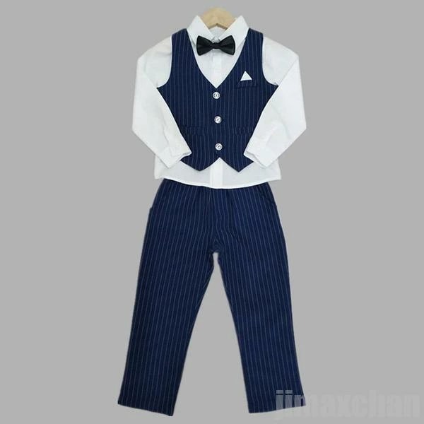即日発送フォーマルスーツ 男の子 スーツ キッズ 子供服 4点セット 上下セット セットアップ Yシャツ ロングパンツ リボン ベスト 長袖 秋 冬 卒業式 発表会 子供フォーマル